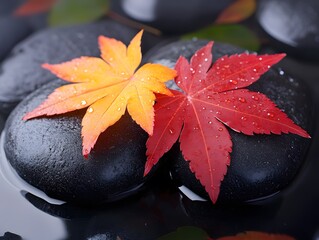 Single maple leaf in focus, warm blurred bokeh background, autumn colors, macro style, soft light