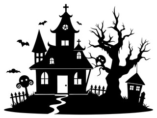 Halloween Home Silhouette Vector | Haunted House SVG for Cricut