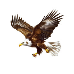 Fototapeta premium Majestic flying eagle with detailed feathers soa against a plain white background showcasing strength freedom and nature's beauty in flight