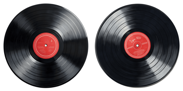 Two Vintage Vinyl Records On Transparent Background