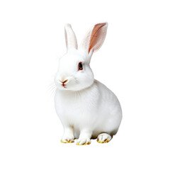 Obraz premium Adorable white rabbit sitting calmly showing bright eyes and soft fur with upright ears in a natural pose isolated on a plain white background