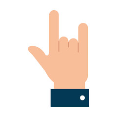 A vector illustration depicting a hand forming the 'rock on' or 'sign of the horns' gesture, with index and pinky fingers extended
