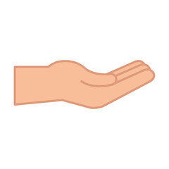 Simple Flat Vector Illustration of a Hand with Palm Up, Offering or Holding Something, Isolated on a White Background.