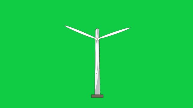 Wind turbine rotating in a clean green screen animation suitable for compositing, energy projects, and motion graphics.