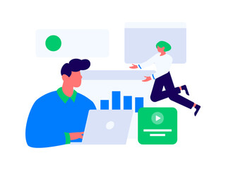 Flat vector illustration of business people operating work scene
