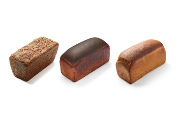 Pattern from three freshly baked crunchy breads with squared form isolated