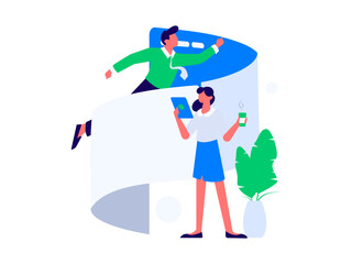 Flat vector illustration of business people operating work scene
