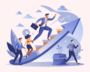 Business Growth and Career Success with Teamwork Leadership and Motivation Concept