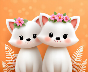 Naklejka premium baby foxes floral ears cute wallpaper