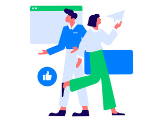 Flat vector illustration of business people operating work scene
