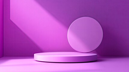 Muted purple display platform with circular accents.