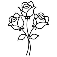Minimalist Hand-Drawn Rose Bouquet Line Art – Elegant Floral Sketch for Logos and Invitations, Line rose with leaves. Vector hand drawn