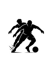 Silhouette of Two Soccer Players Competing for Ball – Dynamic Vector Illustration
