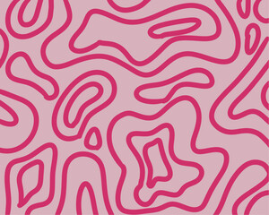 PrintA repeating pattern of abstract, organic shapes. The shapes are outlined in a deep reddish-pink color against a light, pastel pinkish-beige background. The outlines form undulating, flowing l