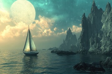 Sailing moonlit seascape