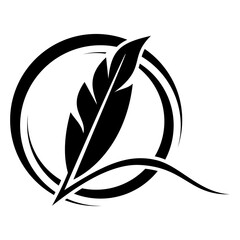 Feather quill pen silhouette image,elegant and minimalist design ideas,isolated on white background,can be for signs or logo