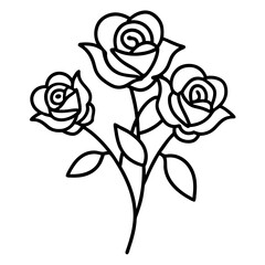 Minimalist Hand-Drawn Rose Bouquet Line Art – Elegant Floral Sketch for Logos and Invitations, Line rose with leaves. Vector hand drawn