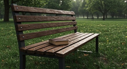 Park bench with book, photo