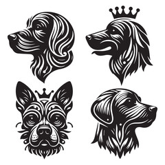 create 4 dog head silhouette vector on white background 