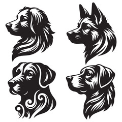 create 4 dog head silhouette vector on white background 