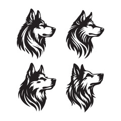 create 4 dog head silhouette vector on white background 