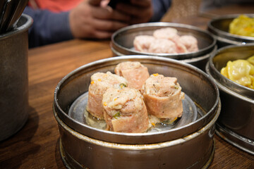 Bacon-wrapped dimsum in a Chinese restaurant in Baguio City.