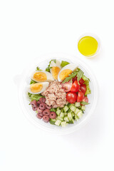 Tasty vitamin salad bowl isolated on white background