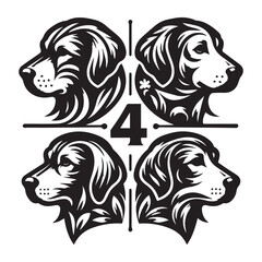 create 4 dog head silhouette vector on white background 