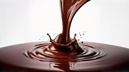 Melted chocolate pouring onto a white background, chocolate drops

