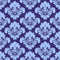 Damask seamless pattern with  blue flowers, vintage design, vector illustration elegant for textile design, wall paper, bedding, curtains, cushion cover, upholstery fabric, scarf, rug, decoration