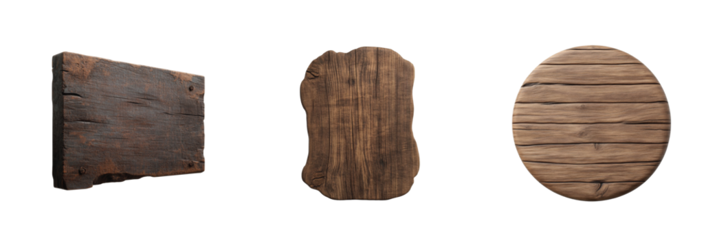 Variety of wooden boards in different shapes and textures for multiple uses and crafts