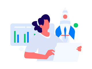 Flat vector illustration of business people operating work scene
