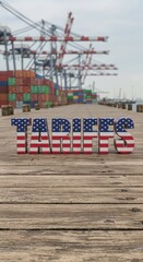 Fototapeta premium USA American Flag Tariffs Text Port Background