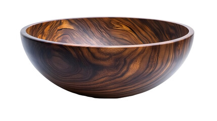 Dark Brown Wooden Bowl with Rich Grain Texture on Transparent Background