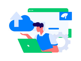 Flat vector illustration of business people operating work scene
