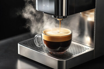 Modern Coffee Machine Brewing Hot Espresso with Steam in a Stylish Kitchen, Generative AI
