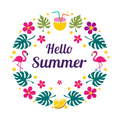 Hello summer with decoration origami flower and leave Hello summer abstract background, summer sale banner