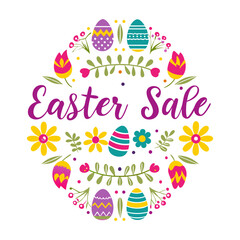 Easter card with easter eggs and bunny Happy Easter Watercolor hand drawn painting of a easter wreath with colorful eggs and spring flowers