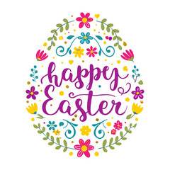 Easter card with easter eggs and bunny Happy Easter Watercolor hand drawn painting of a easter wreath with colorful eggs and spring flowers