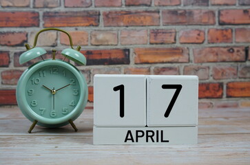 Wooden Calendar Showing the Date of April 17th. Day 17 of April month