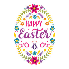 Easter card with easter eggs and bunny Happy Easter Watercolor hand drawn painting of a easter wreath with colorful eggs and spring flowers