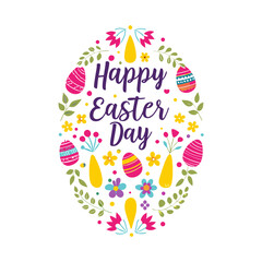 Easter card with easter eggs and bunny Happy Easter Watercolor hand drawn painting of a easter wreath with colorful eggs and spring flowers