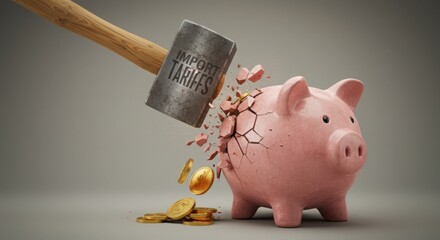 Piggy Bank Hammer Import Tariffs Financial Burden Cost