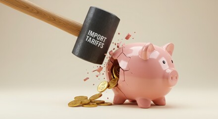 Piggy Bank Hammer Import Tariffs Financial Burden Cost