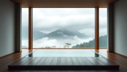 Obraz premium Serene Minimalist Pool: Misty Mountain View