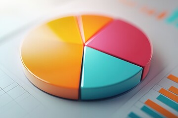 Fototapeta premium Close up of a colorful pie chart with different sections on a graph paper background design view