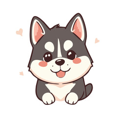 a cute lovely husky cartoon illustration with heart and love