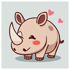 a cute lovely rihno cartoon illustration with heart and love