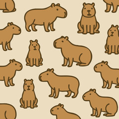 a cute lovely capybara cartoon illustration pattern with heart and love