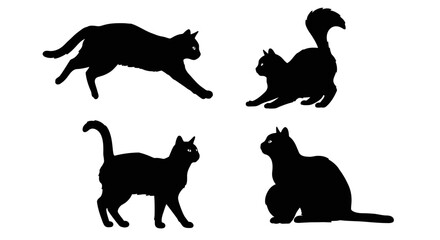 Set of Black Animal Silhouettes Flat Vector Collection on White Background
